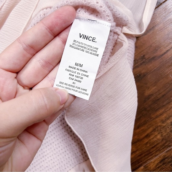 Vince • Layered Perforated Jumper pullover sweater mixed media wool cashmere - Picture 6 of 12